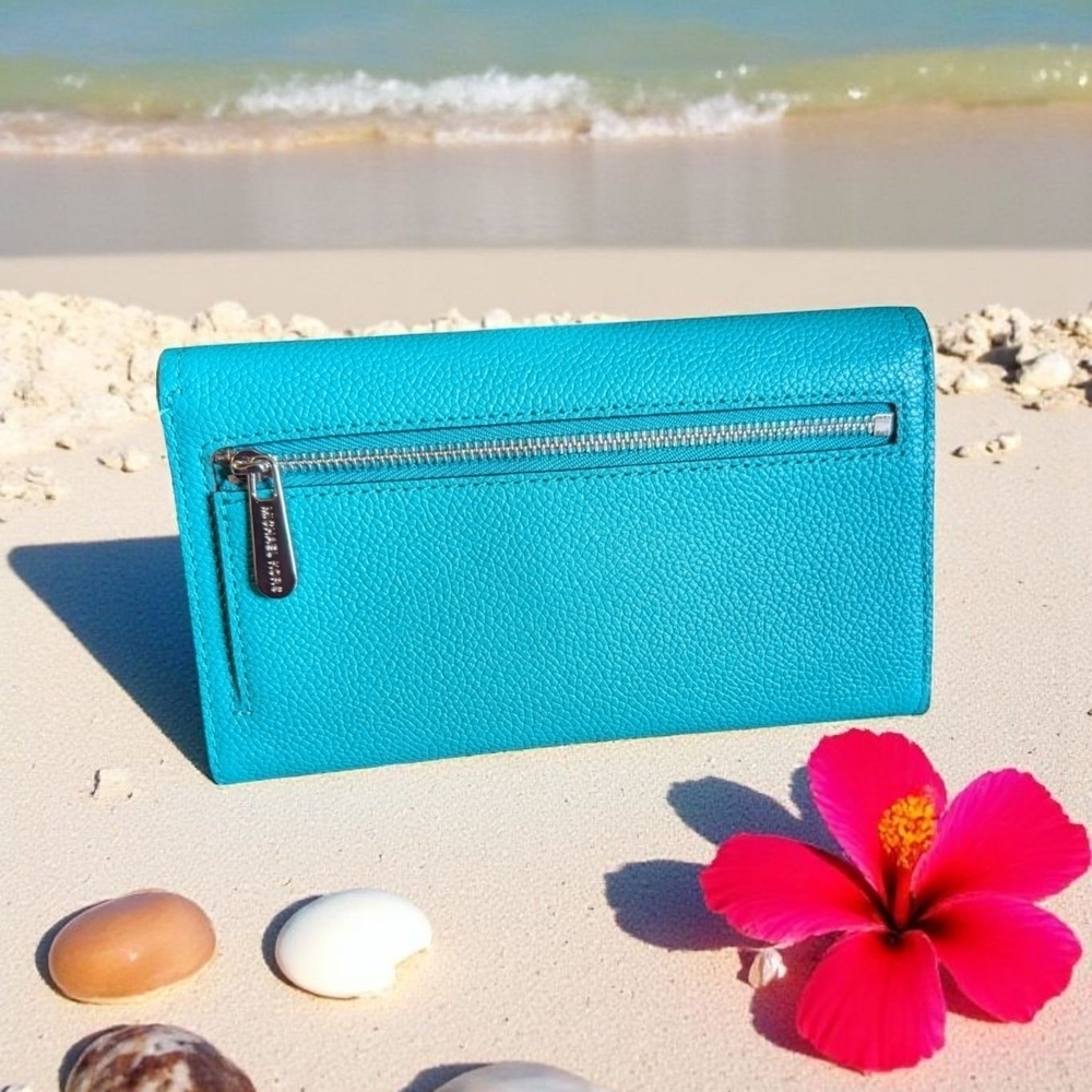 Michael Kors Cassie Trifold Tile Blue Wallet (New) - Picture 4 of 9